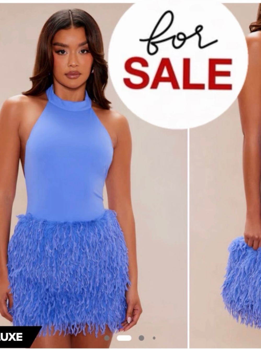 Fashion Nova Blue Feathered Mini Clutch